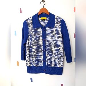 St. John White and Blue Zebra Knit Cardigan